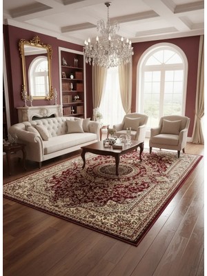 Asar Yün Ipek H4095A Koyu Kırmızı Madalyonlu Klasik Halı 200X290