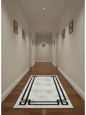 Bellino 4452 Beyaz Siyah Köşeli Çerçeve Halı 80X150