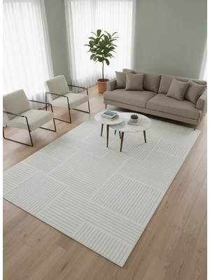 Veseo Armoni 40109A Krem Halı 200X290 | Yatay Şerit Blok Krem Halı