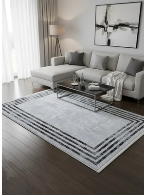 Bellino 4434 Gri Beyaz Eskitme Çerçeveli Halı 120X180