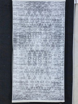 Bellino 4944 Gri Siyah Eskitme Çizgili Bordür Halı 80X150
