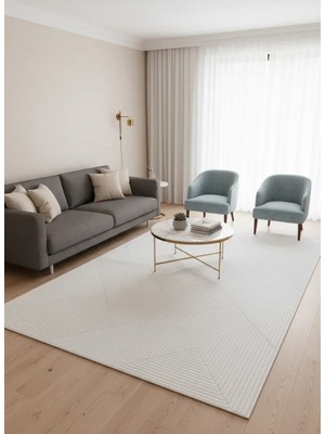 Stil 06796A Krem Halı 200X290 | Geometrik Kesme Çizgili Minimalist Halı