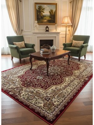 Asaryün Asar Yün Ipek H3528A Koyu Kırmızı Madalyonlu Halı 150X233