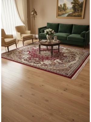 Asaryün Asar Yün Ipek H4030C Koyu Kırmızı Köşe Madalyonlu Halı 150X233