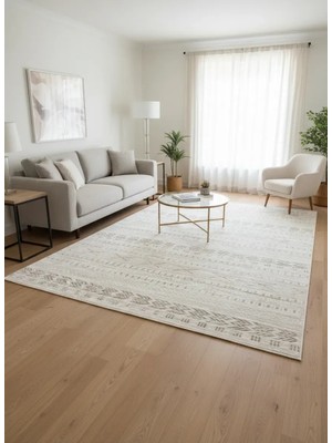 Asaryün Asar Yün Moda H7032 Bej Şerit Çizgili Bohem Halı 200X290