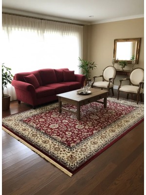 Asar Yün Ipek H5500A Koyu Kırmızı Çiçekli Klasik Halı 200X290