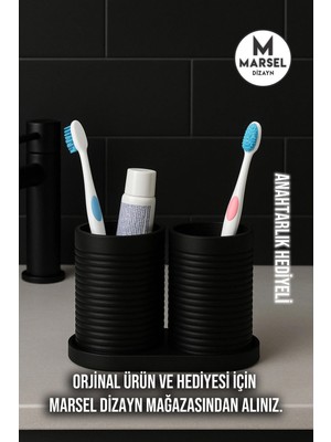 PremiumPort Modern Siyah Banyo Düzenleyici Seti, Diş Fırçalık, Ikili, 10CM
