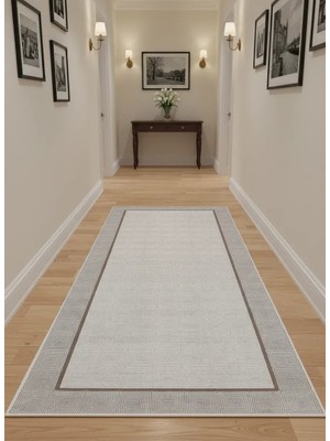 Bellino 4721 Bej Beyaz Iç Içe Kare Labirent Halı 80X150