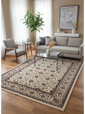 Asar Yün Ipek H5500A Bej Çiçekli Klasik Halı 200X290