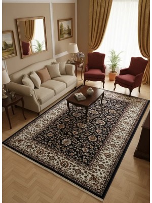 Asaryün Asar Yün Ipek H5500A Lacivert Allover Çiçekli Halı 150X233