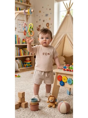 Tuffy Çizgili Şort Summer Kısa Kollu Takım Çocuk Bebek