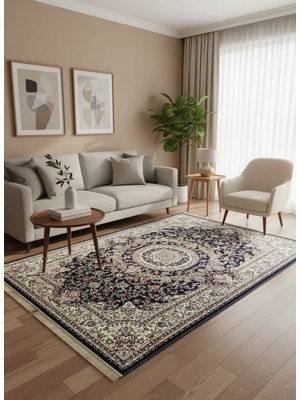Asar Yün Ipek H4095A Lacivert Madalyonlu Klasik Halı 200X290