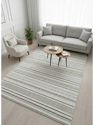 Asaryün Asar Yün Moda H7031 Gold Şerit Çizgili Bohem Halı 200X290