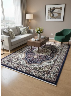 Asaryün Asar Yün Ipek H4158G Lacivert Bahçe Bölmeli Halı 150X233