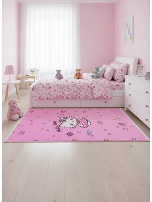 Bellino 5480 Pembe Sevimli Kedi Figürlü Kız Çocuk Halısı 80X150