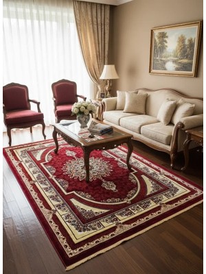 Hereke Classic 7381E Kırmızı Krem Mihrap Desenli Klasik Halı 200X290