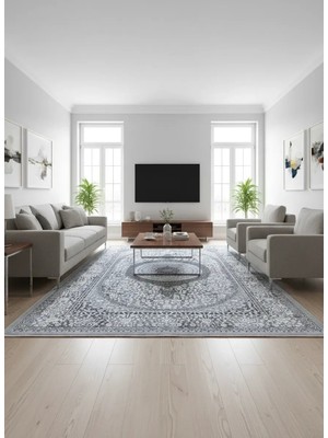 Çapan Armoni H7280A Gri Klasik Madalyonlu Halı 200X290