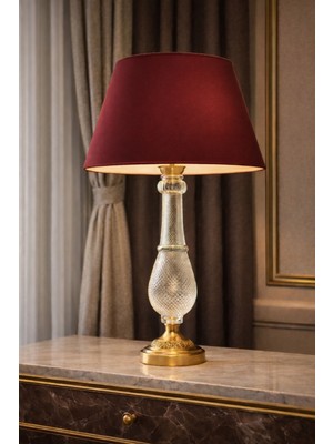Lampada Zoa Gold Kaplama Modern Cam Abajur Bordo Parlak Şapkalı