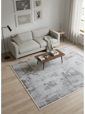 Bellino 4888 Beyaz Gri Eskitme Izgara Dokulu Halı 120X180