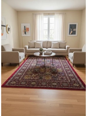 Hereke Klasik 3078L Kırmızı Bahçe Bölmeli Halı 160X230