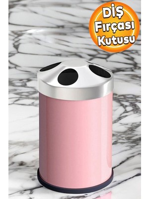 PremiumPort Şık Metal Diş Fırçalık, Banyo Aksesuarı, Pembe Renkli Tasarım