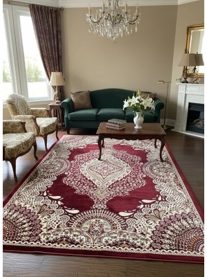 Asar Yün Ipek H4015A Koyu Kırmızı Bahçe Bölmeli Klasik Halı 200X290