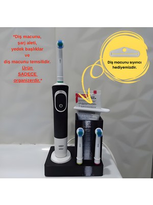 PremiumPort Elektrikli Siyah Diş Fırçası ve Macun Standı, Fırça Başlığı Organizeri