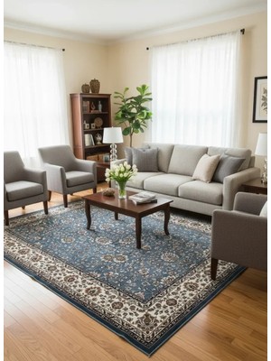Asar Yün Ipek H5500A Mavi Çiçekli Klasik Halı 200X290