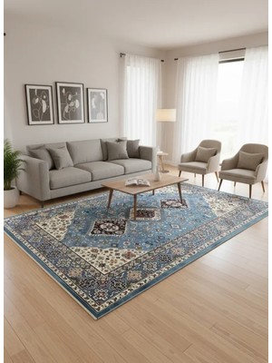 Asar Yün Ipek H4320A Mavi Kazak Desenli Klasik Halı 200X290