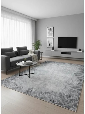 Stil 07151A Antrasit Halı 200X290 | Şevron Geometrik Koyu Gri Halı