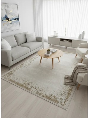 Stil 02391G Gold Halı 200X290 | Altın Çerçeveli Eskitme Vintage Halı