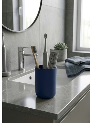 PremiumPort Lacivert Plastik Diş Fırçalık ve Macunluk, Banyo Düzenleyici 7,5×10 cm
