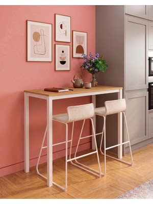 İrem Bar Masası Meşe Tablalı 116X45X92CM – Mutfak Masası & Kahve Köşesi Masası