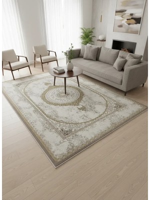 Çapan Armoni H7280A Açık Bej Gold Madalyonlu Lüks Halı 200X290