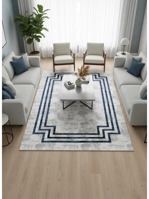 Çapan Armoni H5598B Lacivert Beyaz Bordürlü Halı 200X290