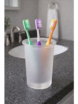 PremiumPort Buzlu Cam Fırça ve Kalem Düzenleyici, Modern Banyo ve Makyaj Organizeri