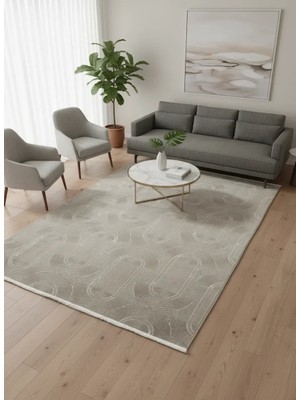 Veseo Armoni 40194B Krem Açık Bej Halı 200X290 | Oval Yiv Bej Krem Halı