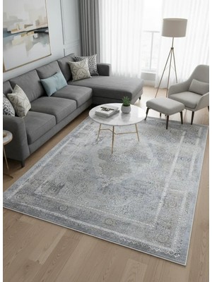 Asaryün Asar Yün Moda H4886 Mavi Klasik Madalyonlu Halı 200X290