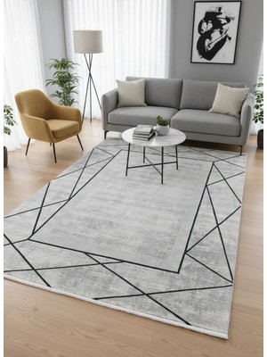 Stil 06318B Mavi Halı 200X290 | Çapraz Geometrik Lacivert Çerçeveli Halı