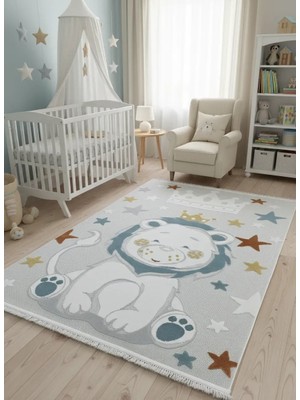 Excellence Kids EN133P Aslan Desenli Çocuk Halısı 150X220 - Taç Yıldız Renkli Oyun Halısı