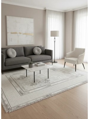 Sevimli Avanos AK076 Beyaz Gri Floş Modern Halı 200X290