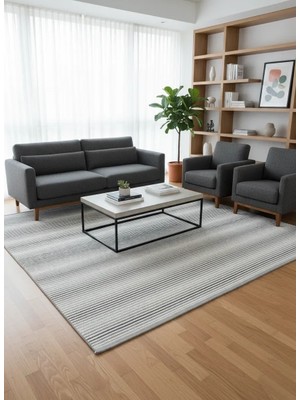Kevser Kilyos NU1147 Gri Ince Çizgili Dokuma Halı 150X230