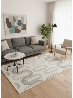Veseo Armoni 40194A Krem Açık Bej Halı 200X290 | Oval Kavisli Krem Bej Halı