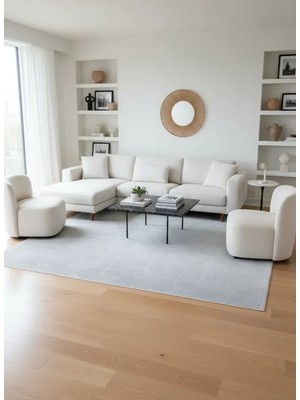 Veseo Armoni 40194B Açık Gri Halı 200X290 | Oval Yiv Gri Modern Halı