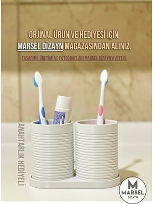 PremiumPort Modern Banyo Düzenleyici V4, Ikili Diş Fırçalık Seti, Beyaz, 10CM