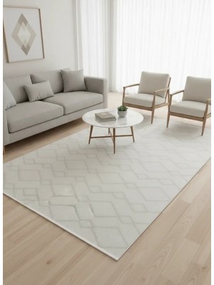Veseo Armoni 40145A Krem Halı 200X290 | Baklava Çerçeve Geometrik Krem Halı
