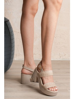 Shemard Wowi Bej Cilt Baskılı Topuklu Sandalet