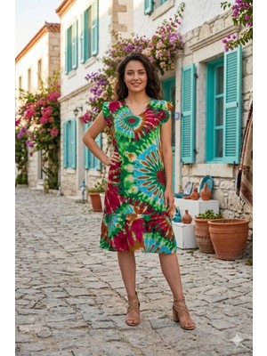 Kadın Batik Desenli Elbise / Viskon Elbise