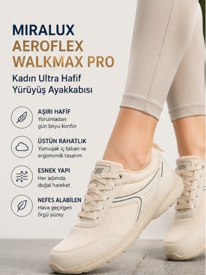 Liarca Walkmax Pro Bej Kadın Ultra Hafif Ekstra Rahat Ortopedik Nefes Alabilen Günlük Yürüyüş Ayakkabısı