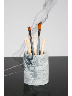 PremiumPort Mermer Desenli Beton Tasarımlı Banyo Diş Fırçalık Seti